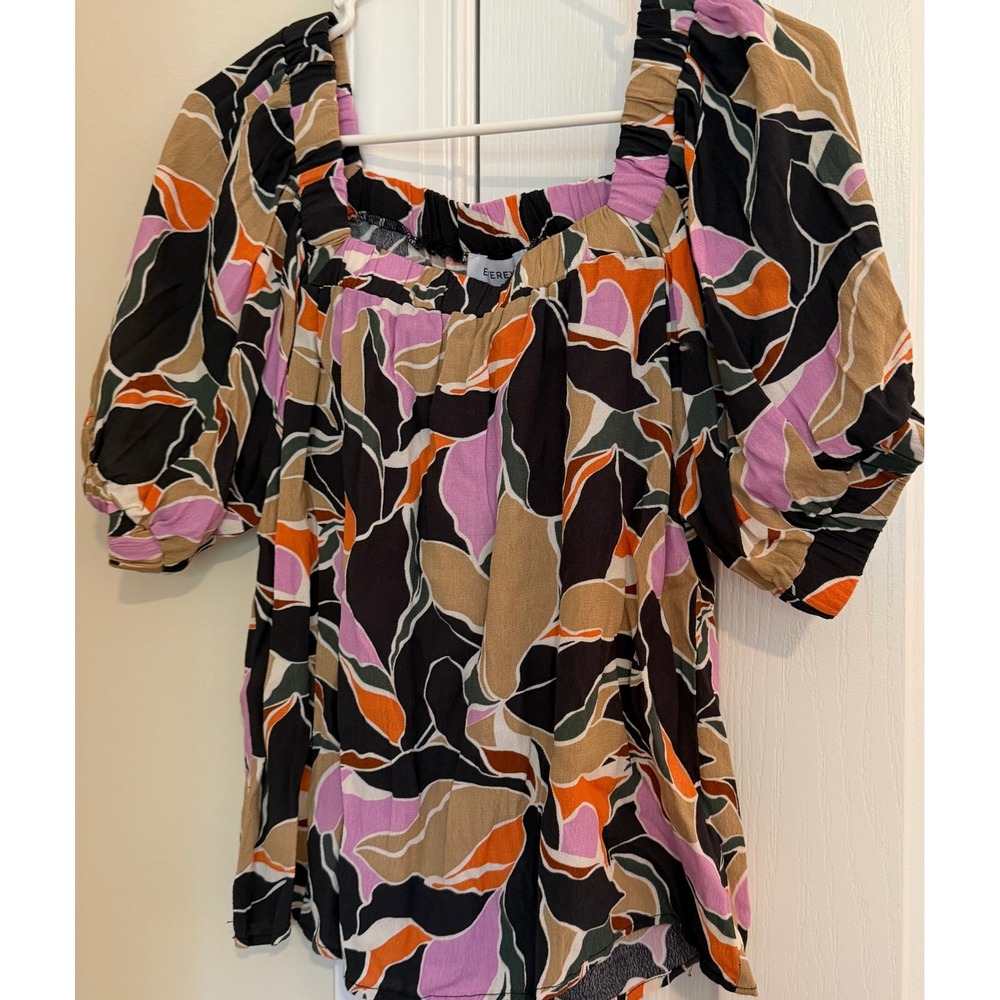 Evereve Abstract Floral Square Neck Puff Sleeve Top EW8162446E Small